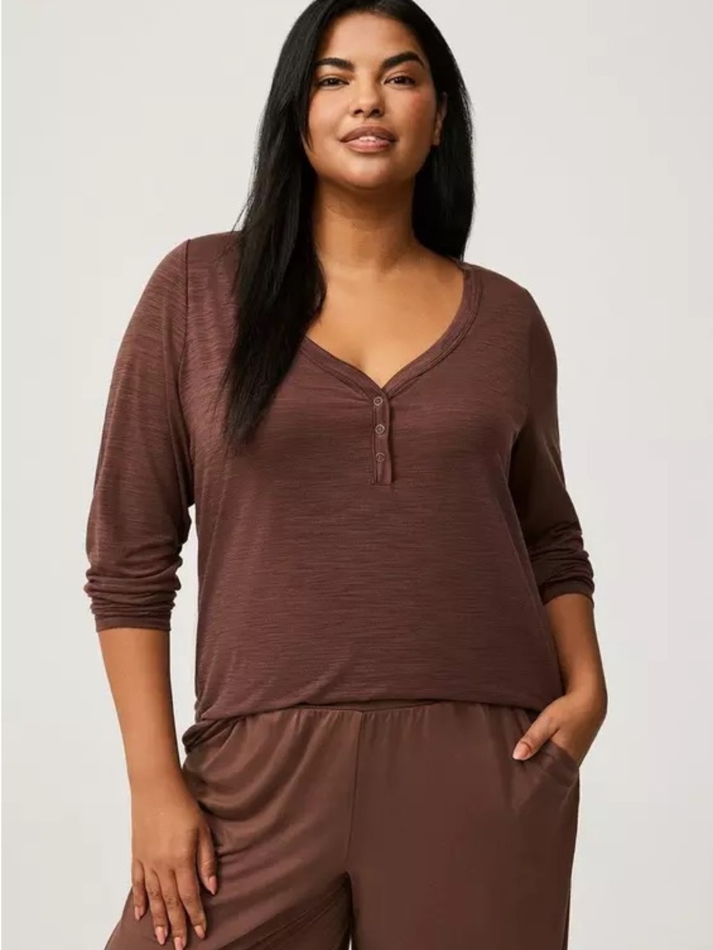 TORRID SIZE 2 2x 18 20 Lyocell Henley Tee long sleeve Shopping‎ Bag Brown